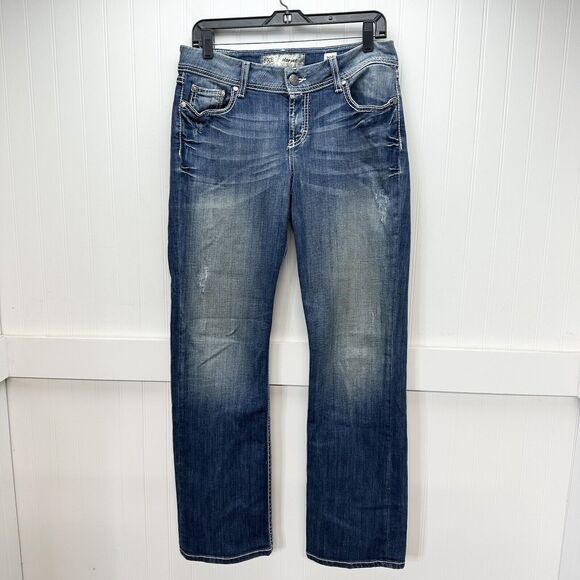 BKE Jeans 29 Bootcut Harper Blue Denim Womens Distress Western Cowboy Rodeo - Picture 1 of 13